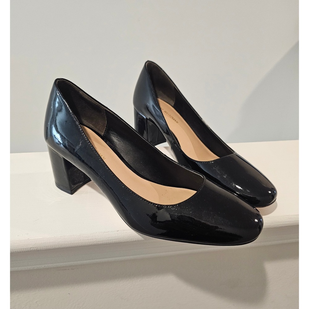 Stuart Weitzman Black‎ Patent Leather Block Heel Pump Heels Shoes 7.5 Fall Work